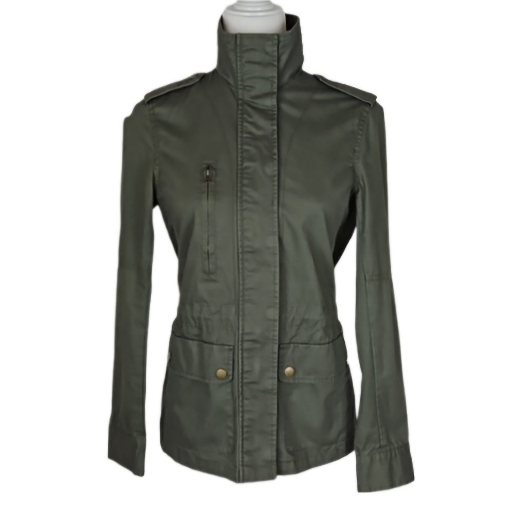 Punk Moto Jacket Olive Army Green Military Style 100% Soft Cotton, Size S